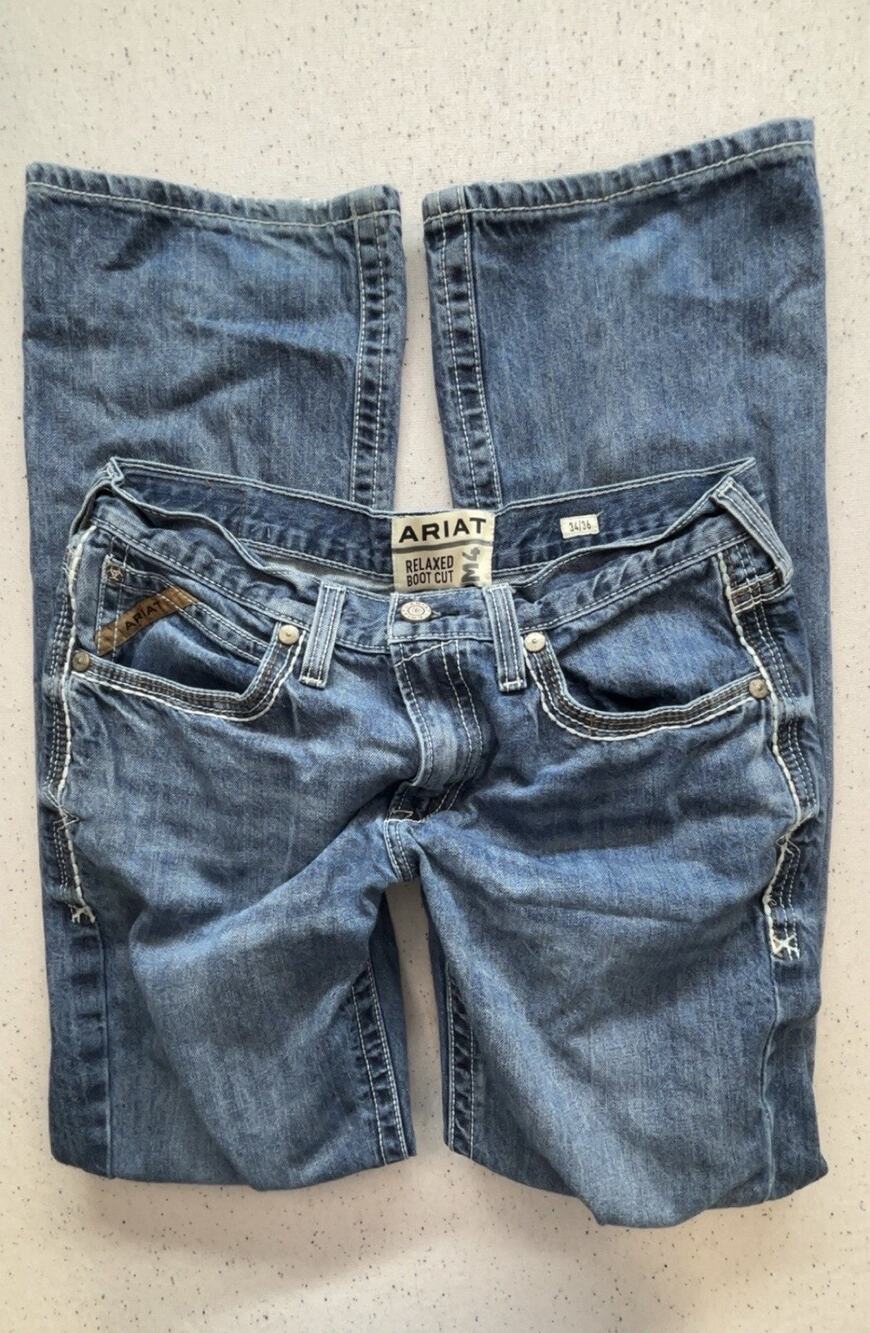 Ariat M4 Men’s Jeans 34x36 Relaxed Boot Cut Blue Denim Cowboy Western